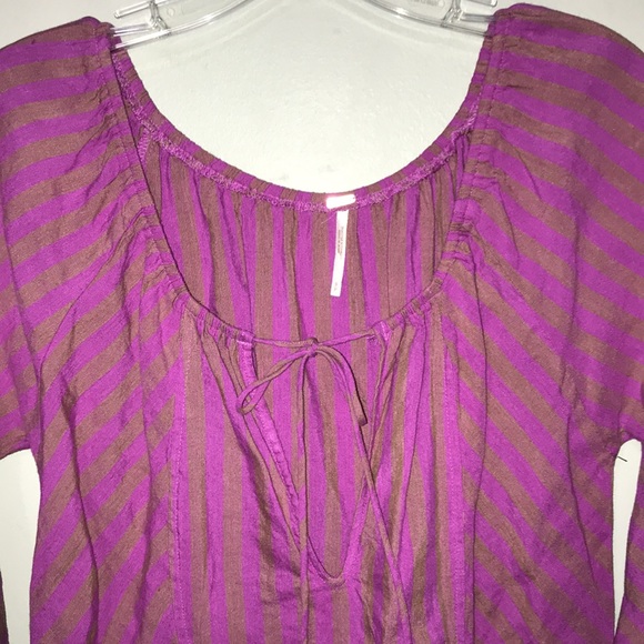 Free People Folk Town Linen Tunic Dress with Pockets Purple Stripe Size S Boho - Picture 4 of 13